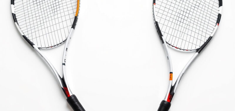Raquetas de tenis con encordado profesional para juego de alta precisión y rendimiento deportivo.