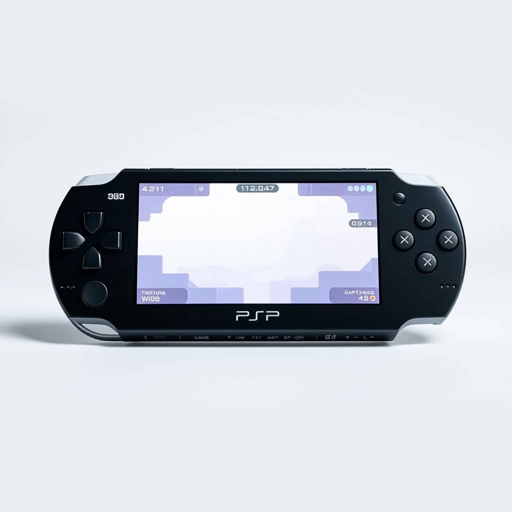 Control de consola de videojuegos PSP con pantalla táctil y botones en color negro para gaming portátil.